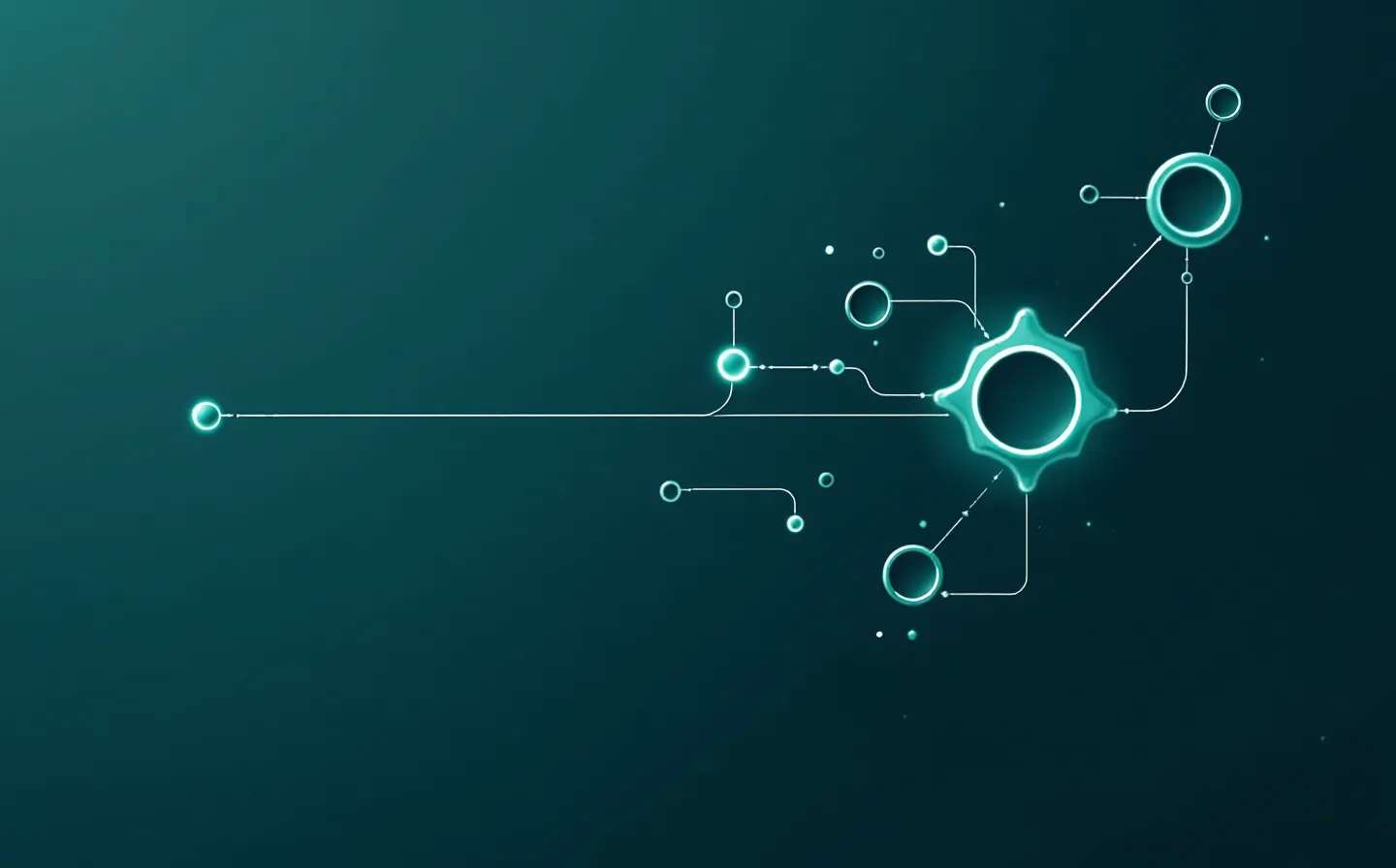 A calm clinical-platform schematic of a soft melanocortin-receptor glyph with a sage ligand node and a petrol signal-line tracing to a rounded hypothalamic-circuit node cluster, on a deep teal-slate ground